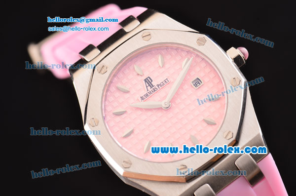 Audemars Piguet Royal Oak Lady Japanese Miyota OS2035 Quartz Steel Case with Diamond Markers White Dial and Pink Rubber Strap - Click Image to Close